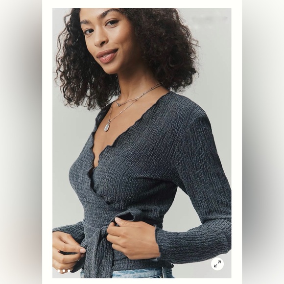 Brand New Anthropologie Pilcro Textured Charcoal Gray Wrap Knit Top, Small NWT - Picture 2 of 5